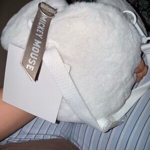 Disney White Plush Mini Crossbody Bag with Branded Strap Tokyo Disney Japan